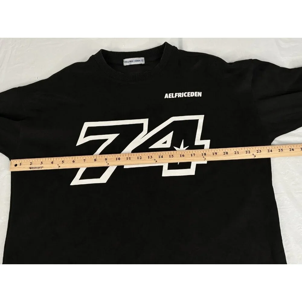 Aelfric Eden Oversized Lettered 74 Sweatshirt Men’s M Black Crewneck Pullover - Picture 11 of 13